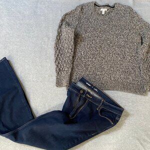 Croft and Barrow Cable Knit Sweater Size XLP and Old Navy Wow Jeans Size 14 W